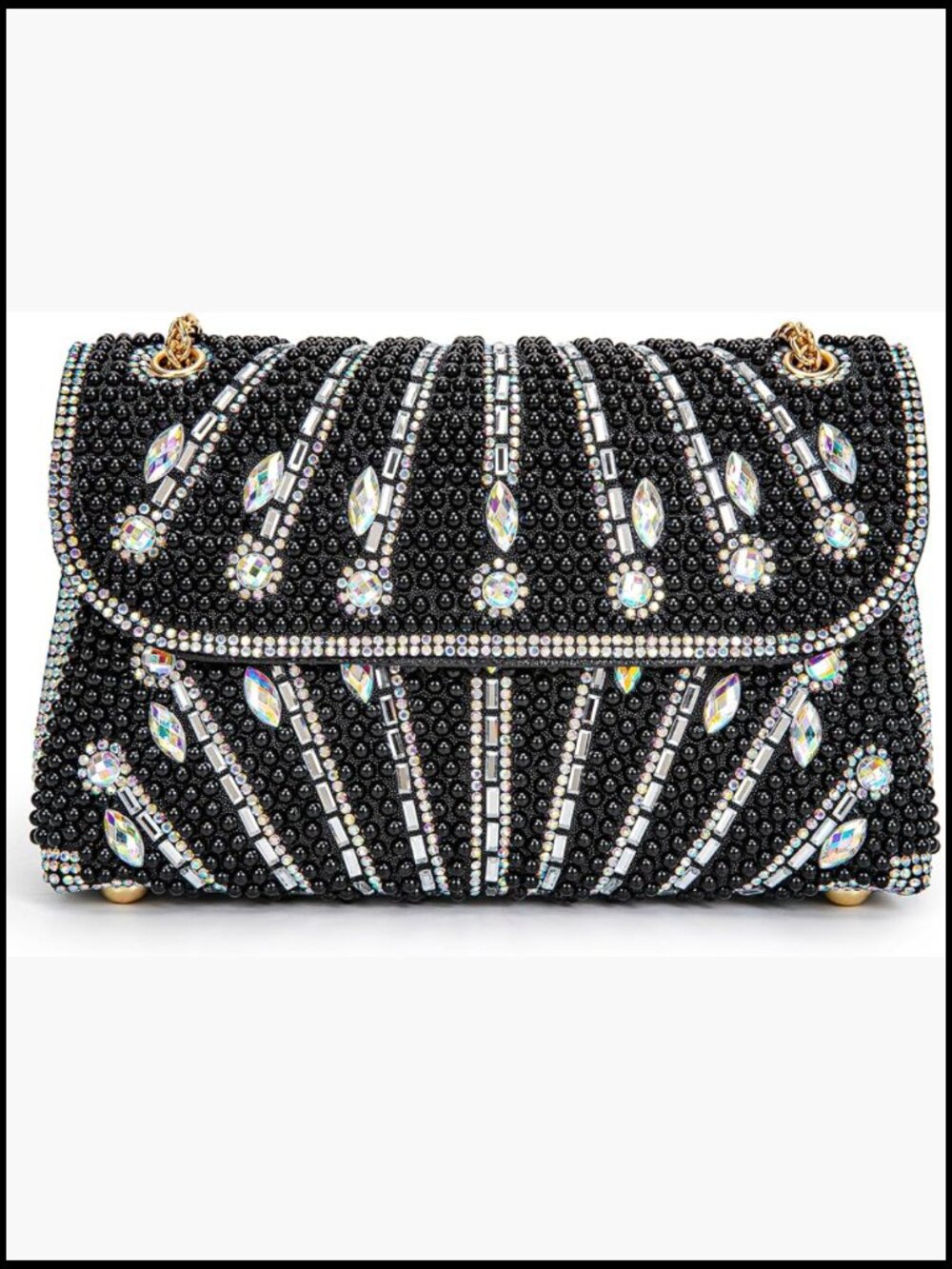 Pearl and Rhinestone Evening Bag Clutch Shoulder Crossbody Purse with Chain